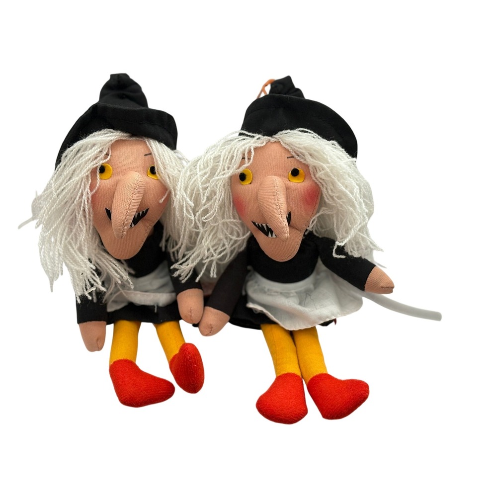 Vintage Kamar Witch Plush Dolls Set of 2 Halloween Decor Taiwan 8 Inch
